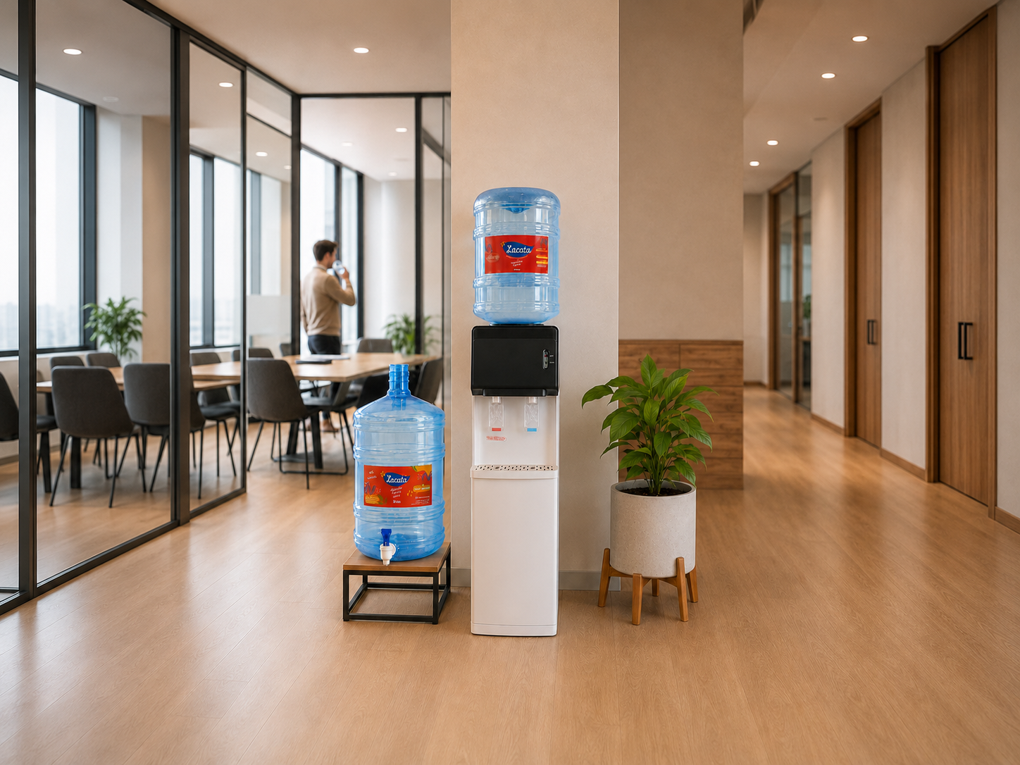 Dispenser y bidón Lacata en un espacio de trabajo